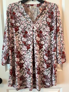 BEPEI 2X Floral Tunic Blouse Pink Gray Boho 3/4 Sleeve NWOT Plus Size Boutique